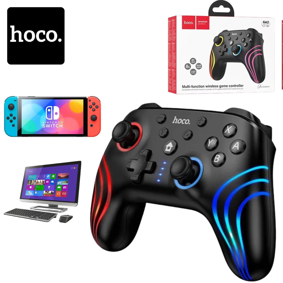 Mando Joystick Inalambrico Bluetooth PC PS4 Switch Recargable HOCO GA2 –  Negro, marca HOCO - Foto Principal