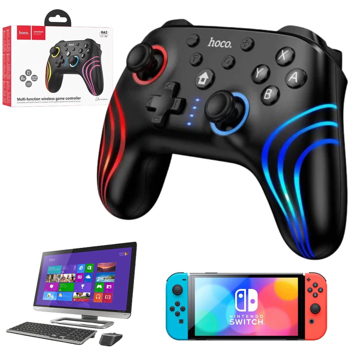 Mando Joystick Inalambrico Bluetooth PC PS4 Switch Recargable HOCO GA2 –  Negro, marca HOCO - Foto 2