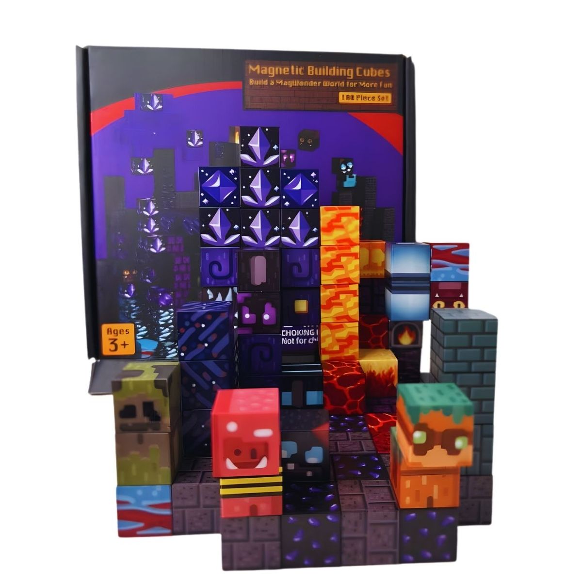 GENERICO - Bloques Magnéticos de Construcción Mundo de Fuego Volcán Pixelado 100pcs