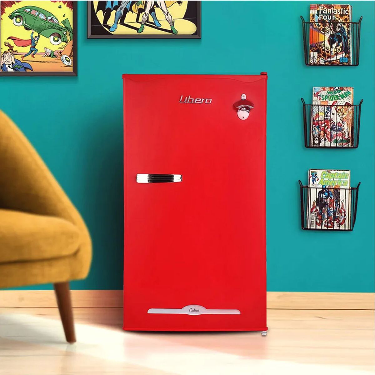 LIBERO - Frigobar Retro Libero Modelo LFB90R Retro Rojo de 90 L