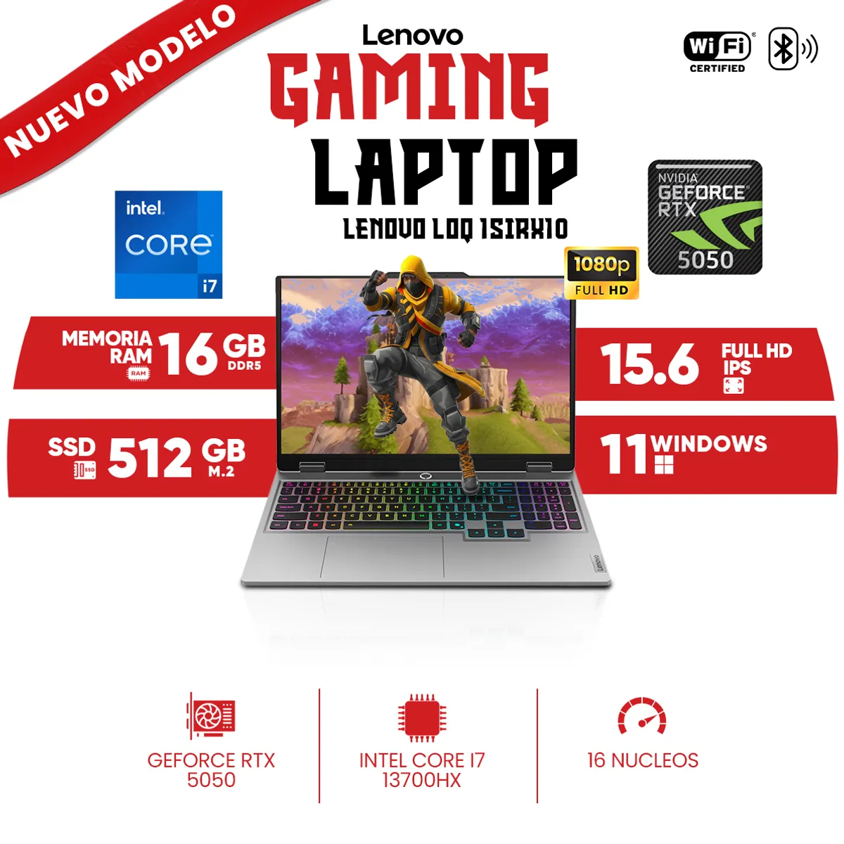 LENOVO - Notebook Gaming Lenovo LOQ 15IRX10, Intel Core i7 13700HX, 16GB DDR5, 512GB SSD, 15.6 FHD IPS