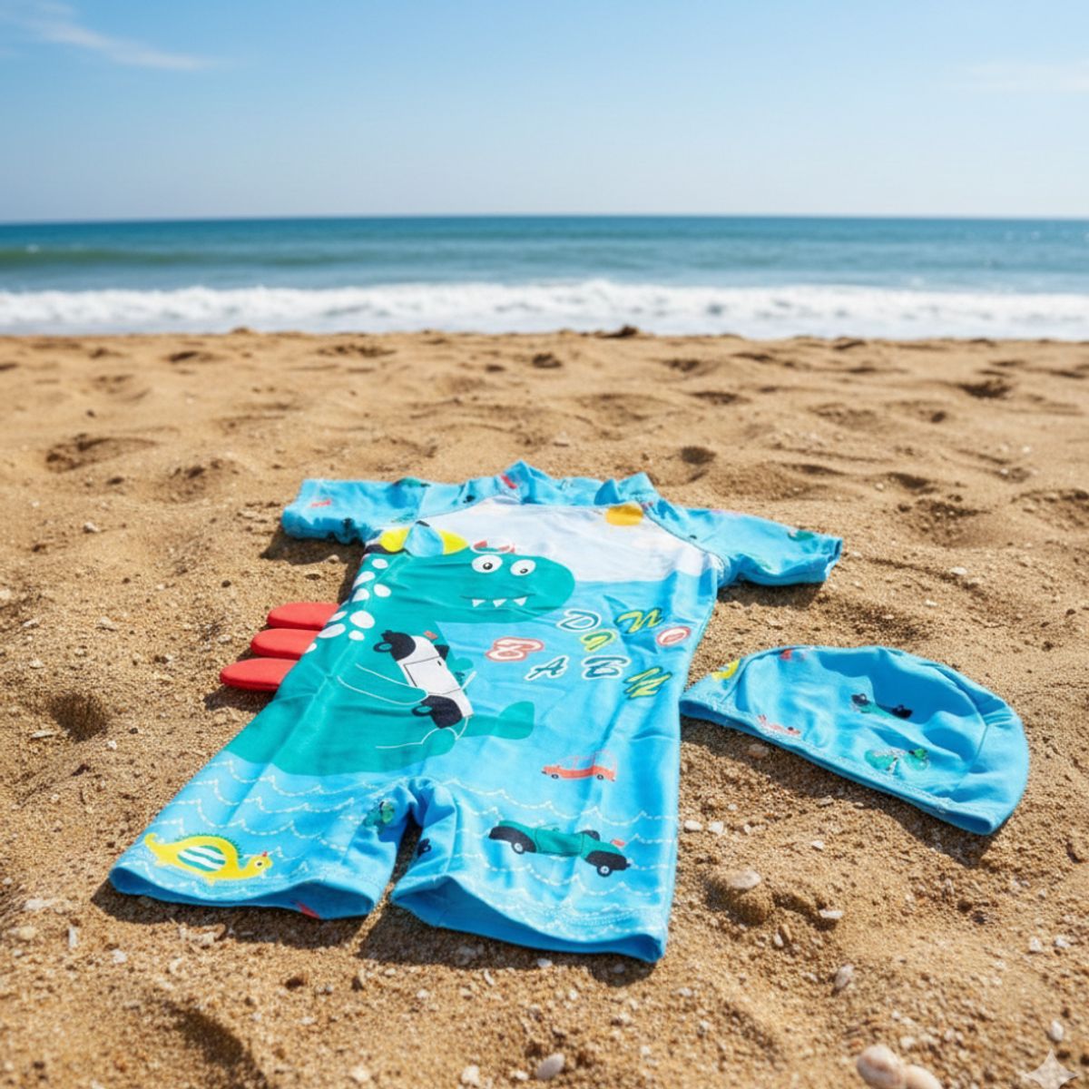 GENERICO - Ropa de Baño para Niño UV Dinosaurio con Autos Celeste de 1 Año para 6 Años