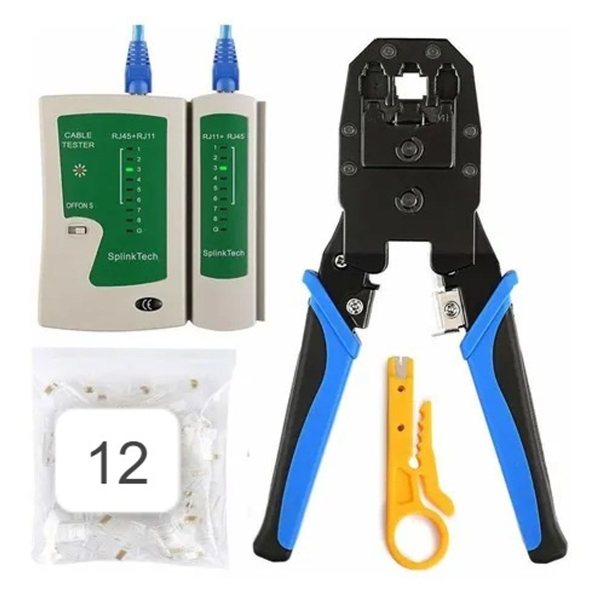 OEM - Kit Redes: Crimpeadora 3 en 1 + Testeador de Cables Lan + 12 Conectores RJ45 Cat5e - Profesional
