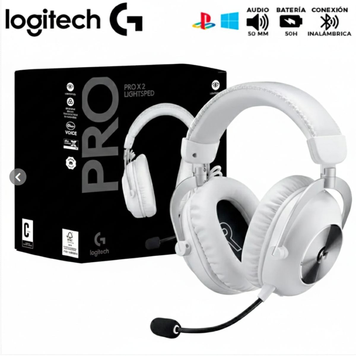 LOGITECH - Audifono Gamer Logitech G Pro X2 Lightspeed Wireless / BT / 3.5 MM Blanco
