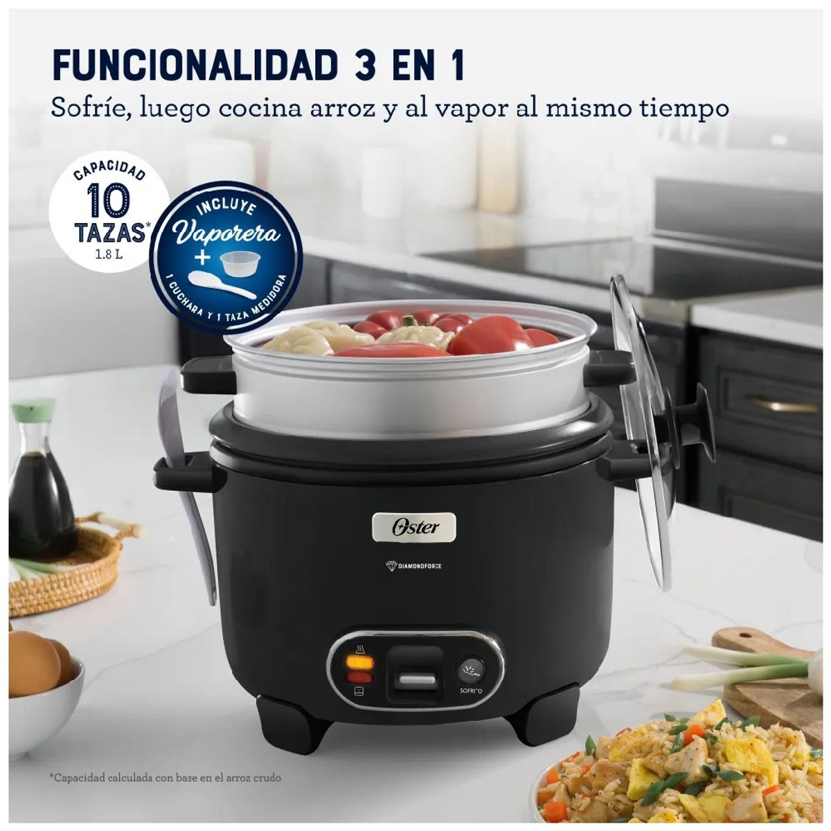 OSTER - Olla Oster CKSTRC15DFBLK-053 Arrocera con recubrimiento Diamond Force