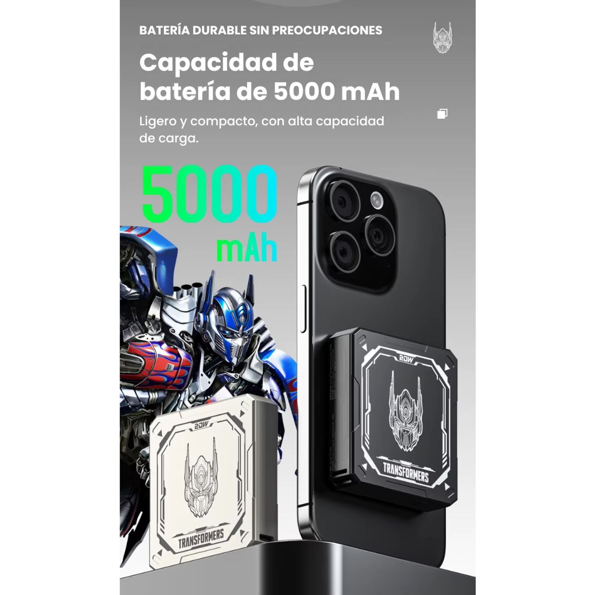 TRANSFORMERS - Batería portátil magsafe TRANSFORMERS ultra delgada 5000 mah - PLATEADO