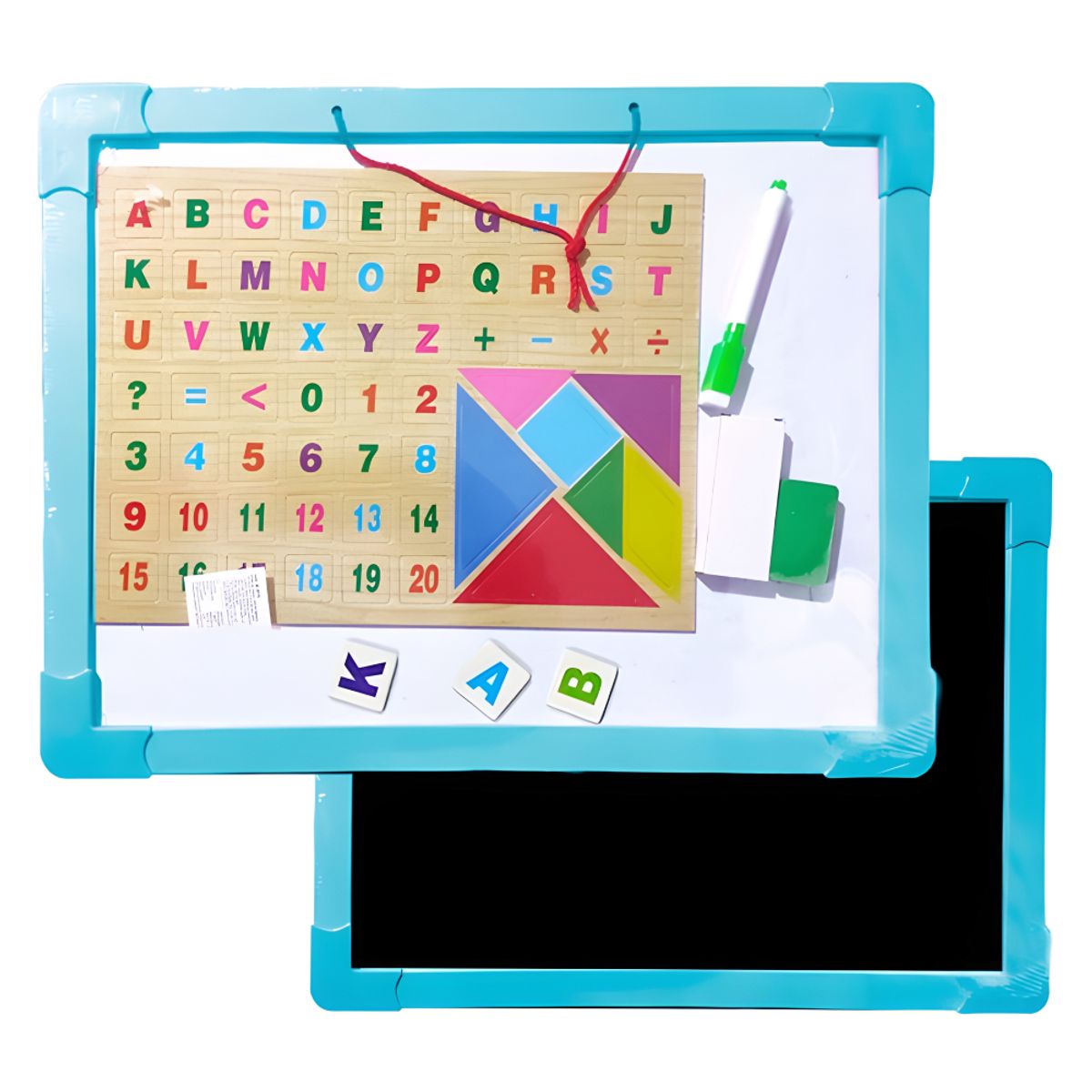 GENERICO - Pizarra 2 en 1 Tiza y Acrílica Magnética de Madera con Accesorios Celeste