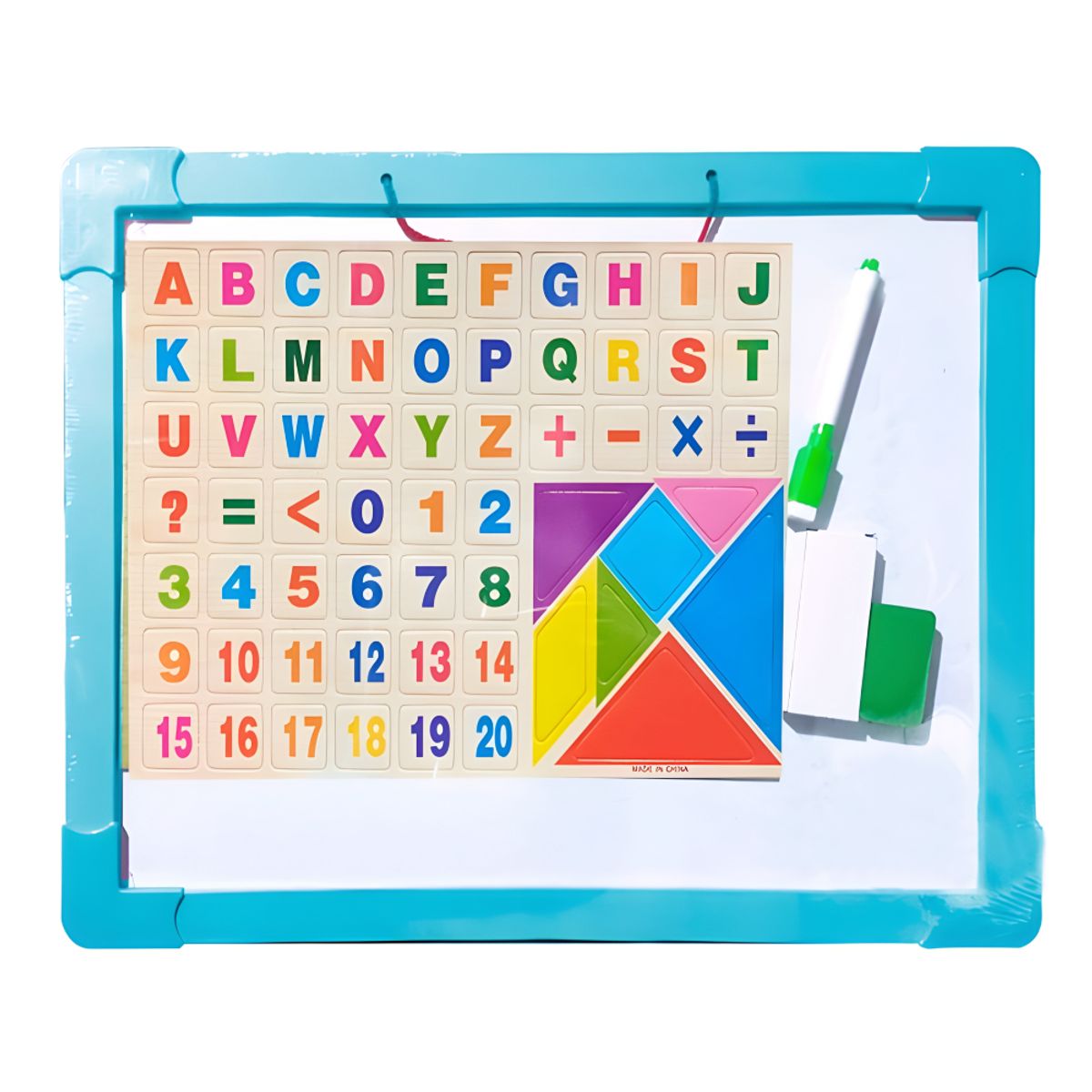 GENERICO - Pizarra 2 en 1 Tiza y Acrílica Magnética de Madera con Accesorios Celeste