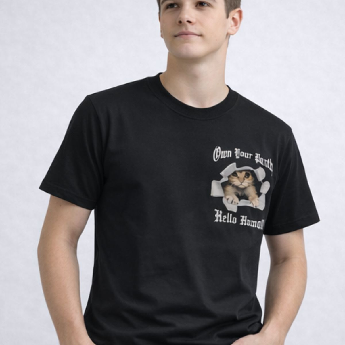 ENKI - Polo Hombre Negro Algodón Jersey con Estampado Gráfico Urbano