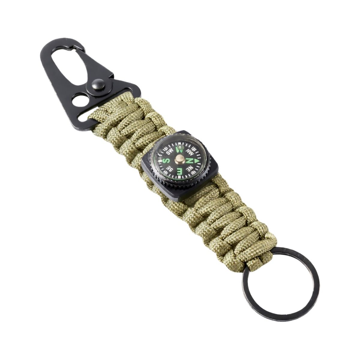 GENERICO - Llavero Tactico con Gancho tipo Mosqueton Brujula y Argolla Coyote