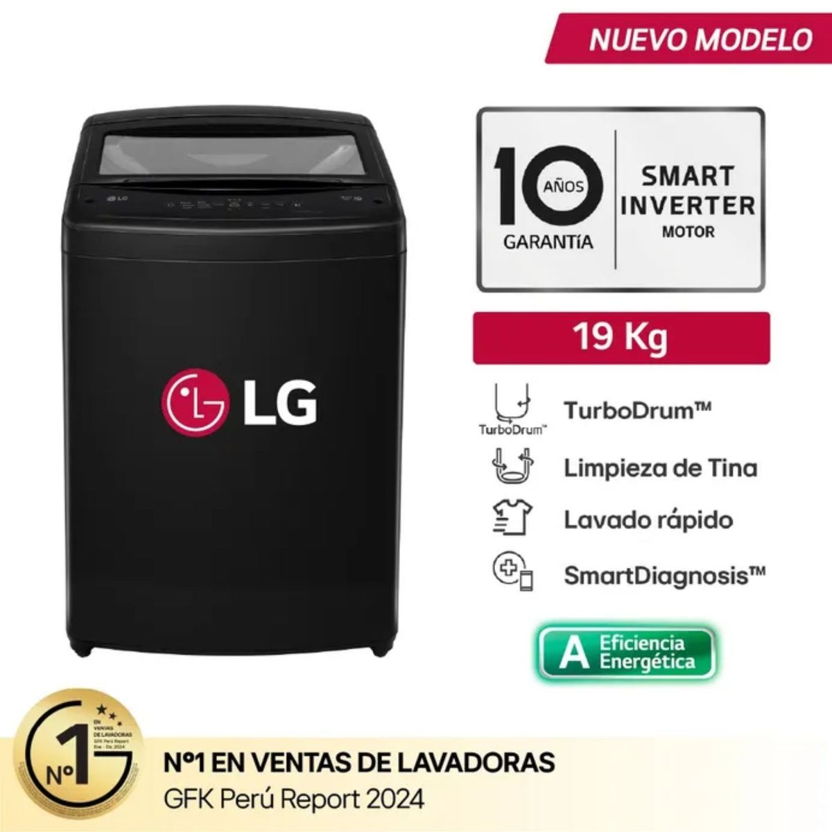 LG - Lavadora LG Turbodrum 19KG WT19OBVTB Negro