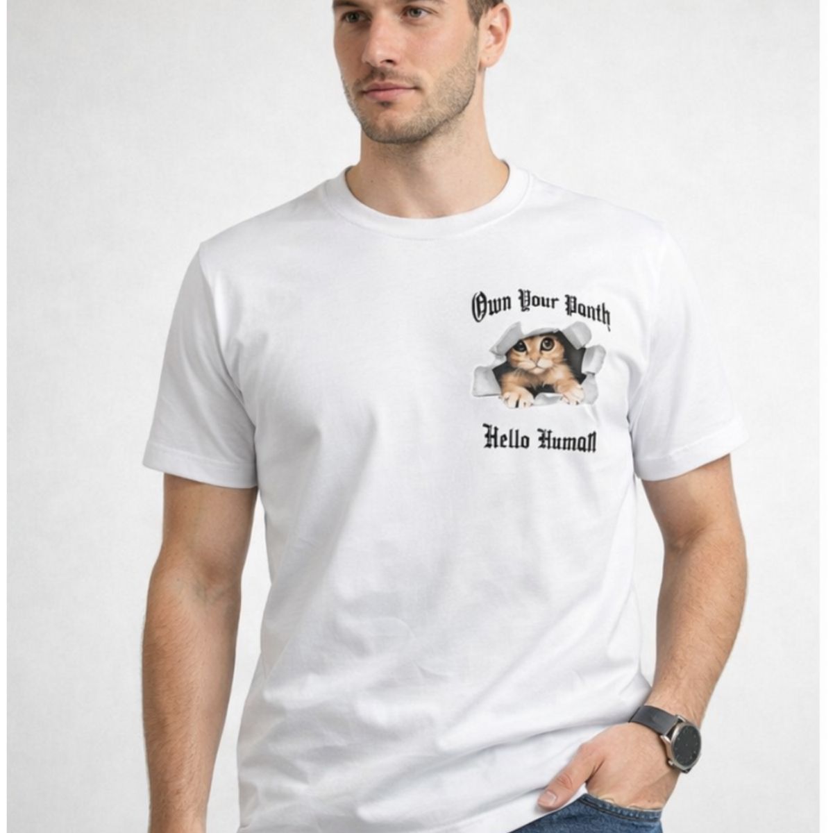 ENKI - Polo Hombre Blanco Algodón Jersey con Estampado Gráfico Urbano