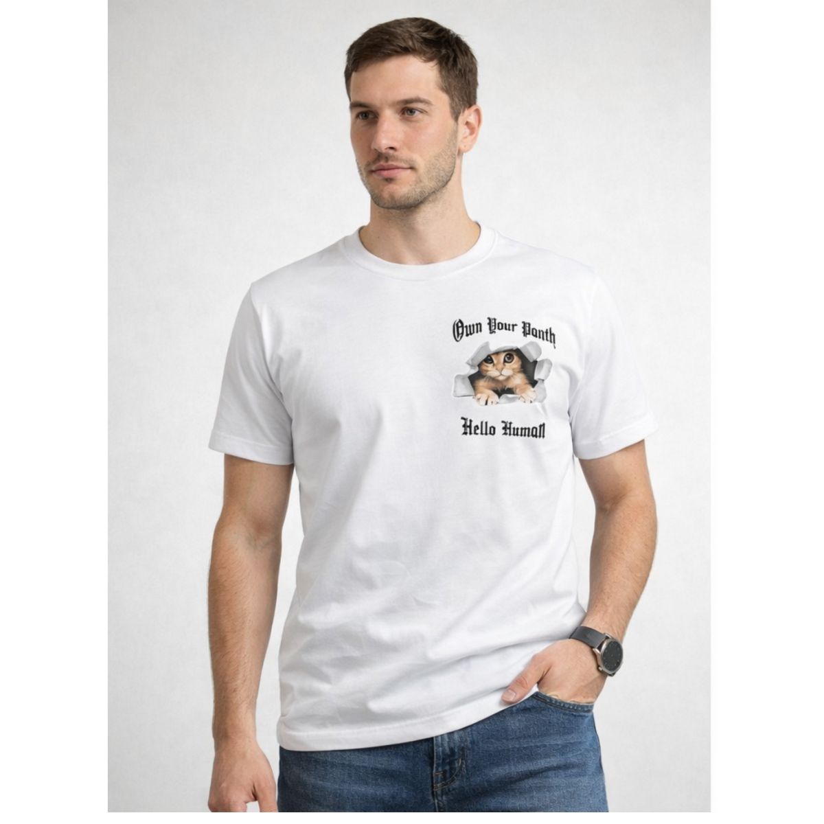 ENKI - Polo Hombre Blanco Algodón Jersey con Estampado Gráfico Urbano