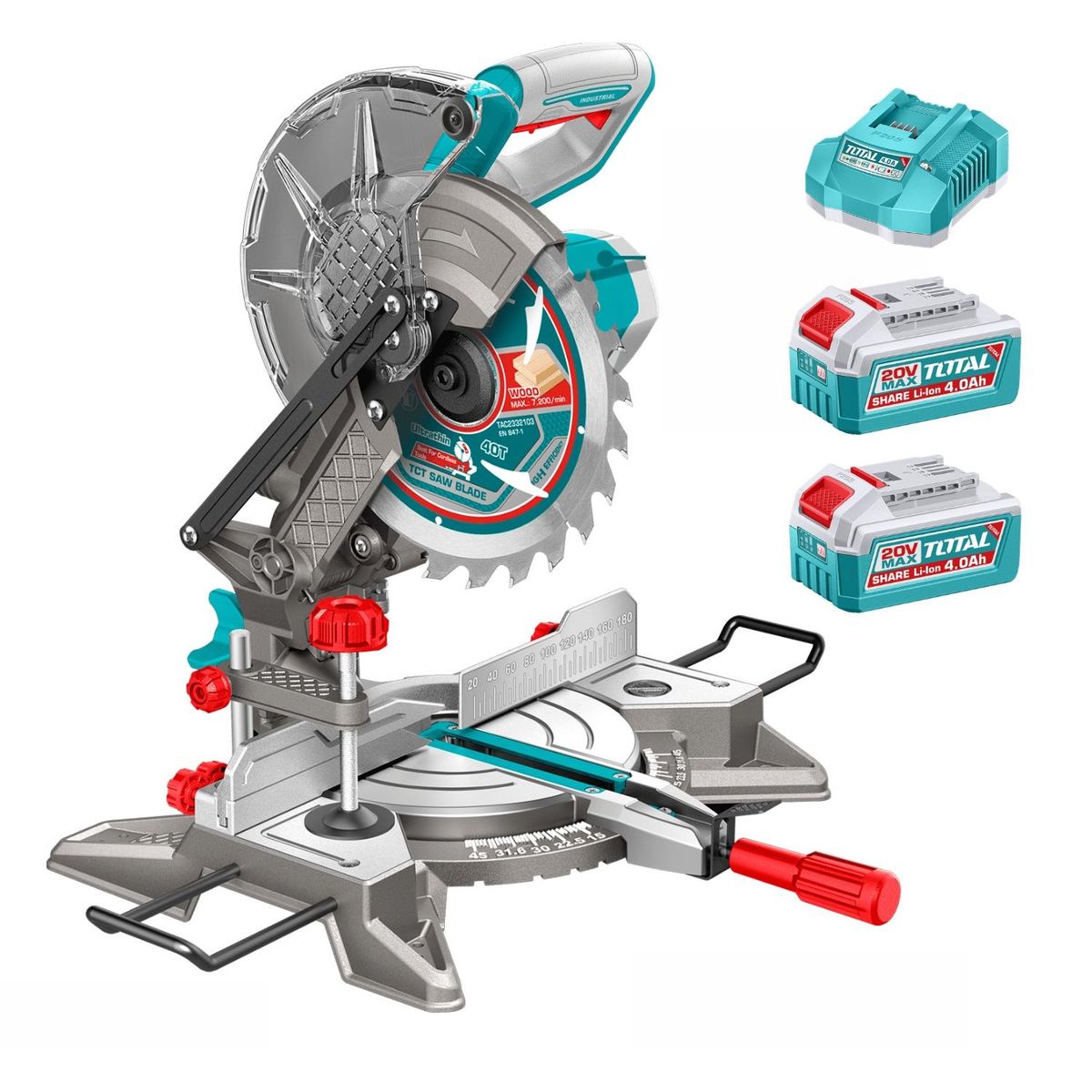 TOTAL TOOLS - Sierra Ingleteadora 8" 20V + 2bat 4ah + Cargador Total