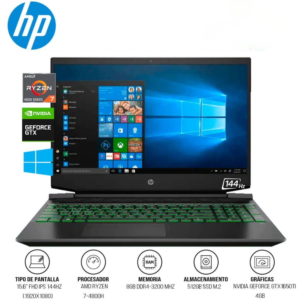 HP - LAPTOP HP PAVILION GAMING 15.6 FHD RYZEN 7 4800H 8GB RAM 512GB SSD GTX 1650 4GB+ REGALO