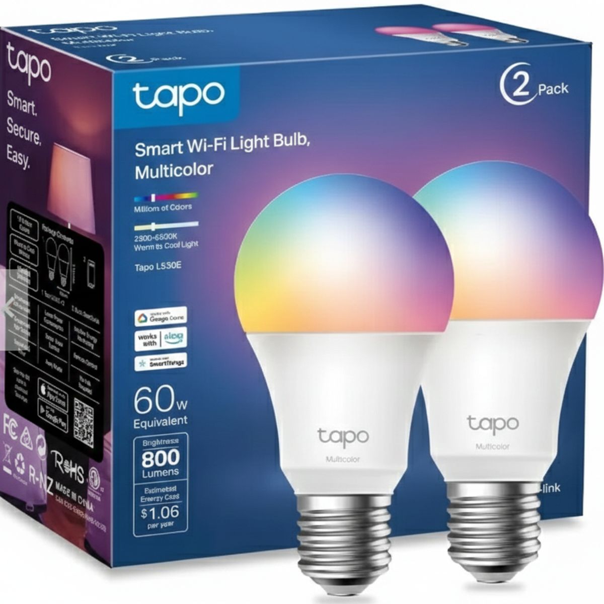 TP LINK - Foco TP-Link Tapo L530E 2-Pack Smart Wi-Fi Light Bulb Multicolor