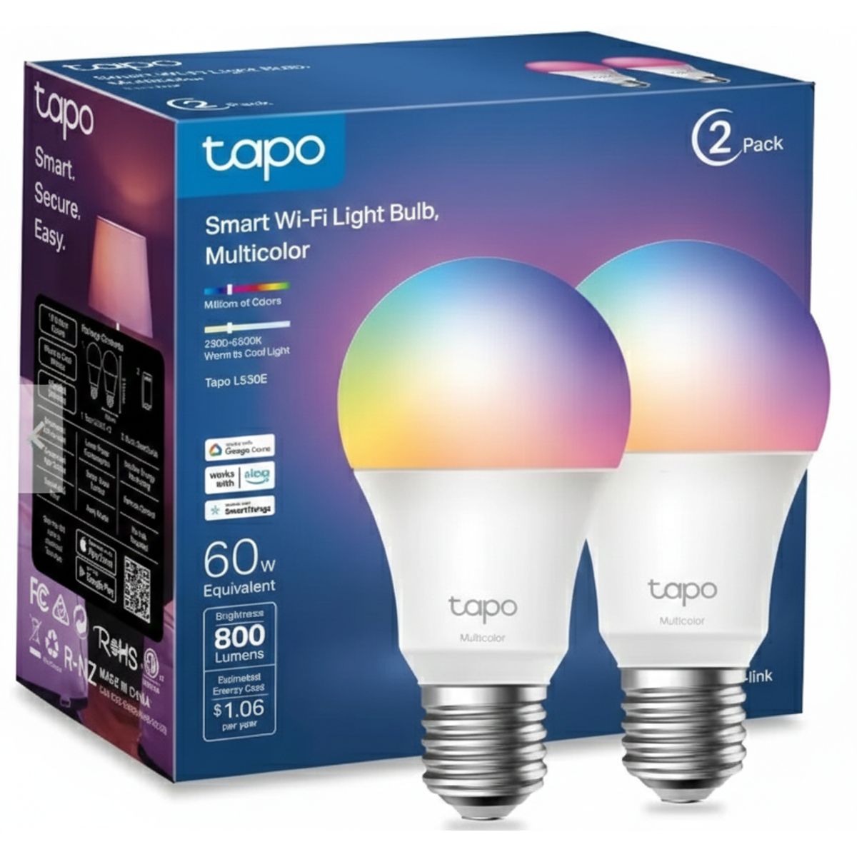 TP LINK - Foco TP-Link Tapo L530E 2-Pack Smart Wi-Fi Light Bulb Multicolor