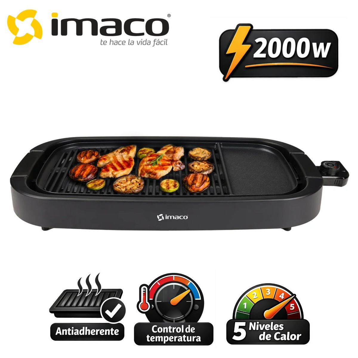 IMACO - Parrilla eléctrica Imaco IG2327SF Antiadherente con Control de temperatura