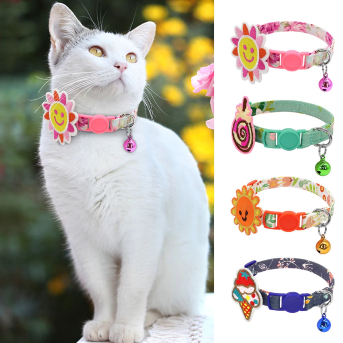 CATITO - COLLAR PARA GATOS CON DIJE BORDADO - TURQUESA