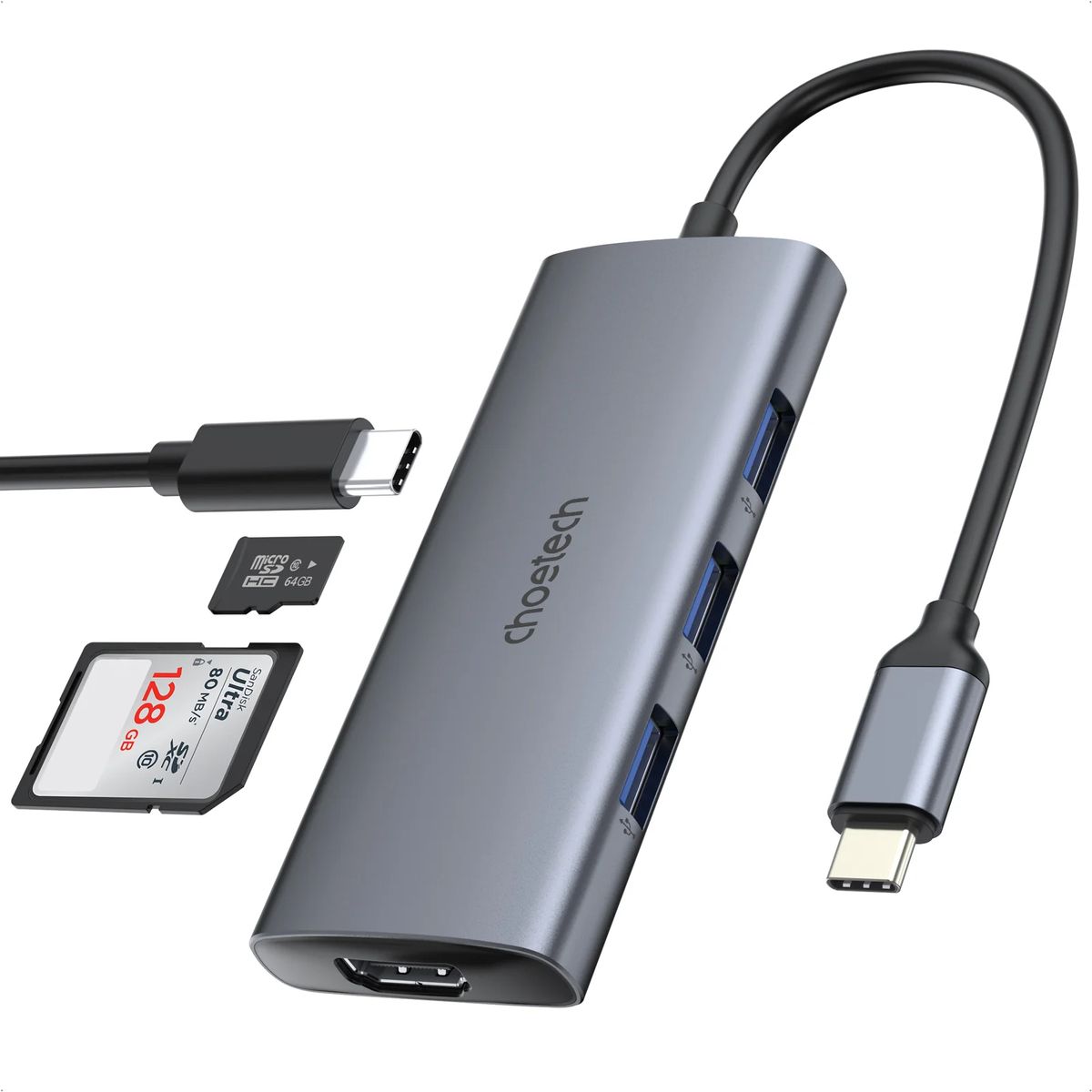 CHOETECH - Adaptador Hub USB Tipo C 7 en 1 Choetech HDMI 4K PD 100W Laptop y Mac