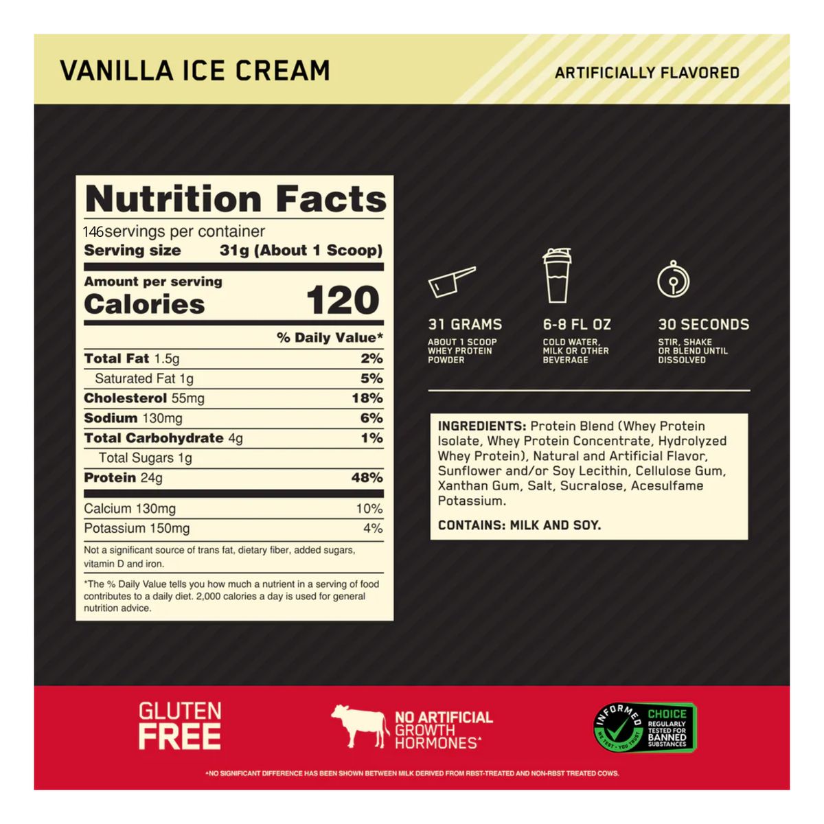 OPTIMUM NUTRITION - GOLD STANDARD WHEY 10LB VAINILLA ICE CREAM - PROTEÍNA WHEY