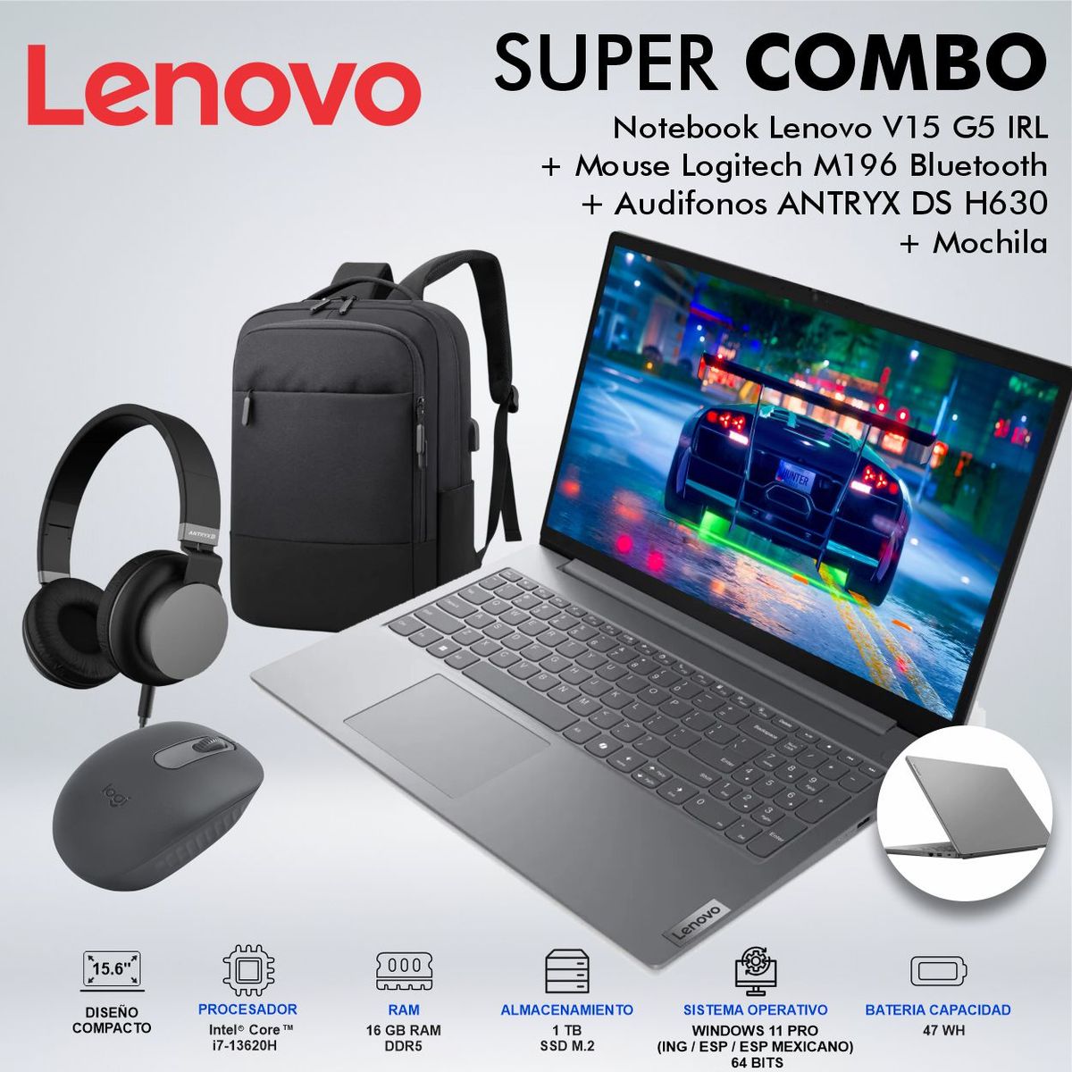 LENOVO - LAPTOP LENOVO V15 G5 IRL INTEL CORE i7 13620H MEMORIA 16GB DDR5 DISCO 1TB SSD M2