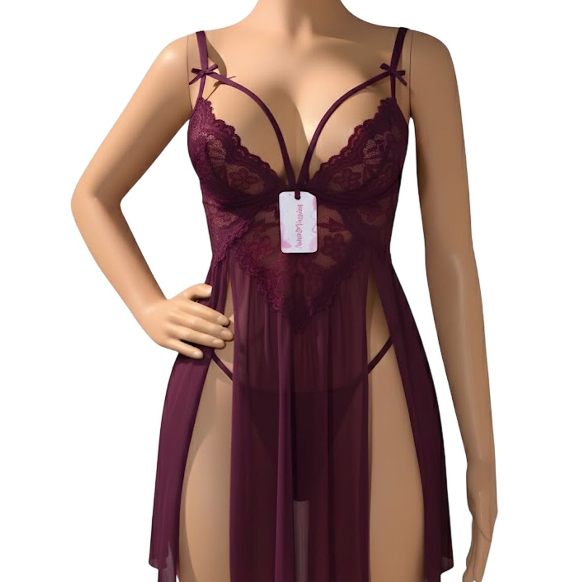 GENERICO - BABYDOLL LENCERIA SEXY DE ENCAJE BORDO TALLA L