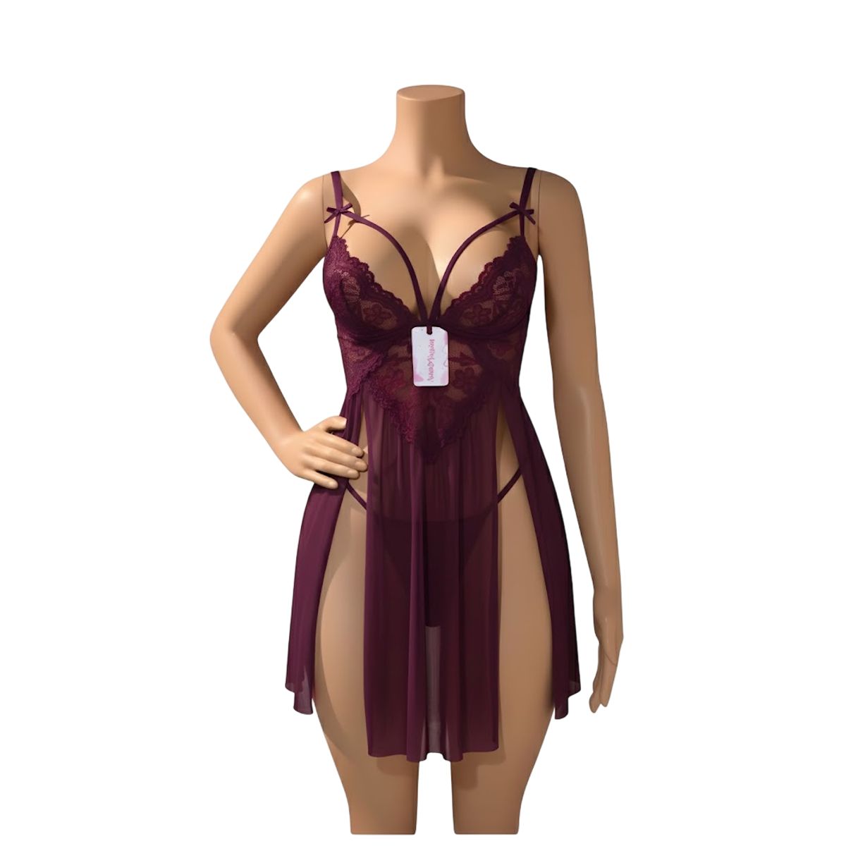GENERICO - BABYDOLL LENCERIA SEXY DE ENCAJE BORDO TALLA L