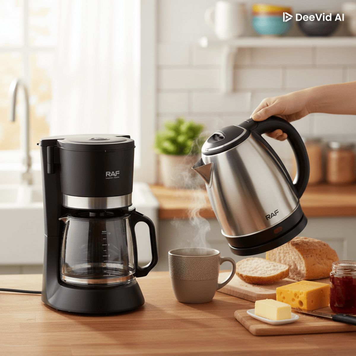 RAFF - Combo RAF Cafetera 1.2Lts 10 Tazas + Hervidor Eléctrico 2Lts Inox