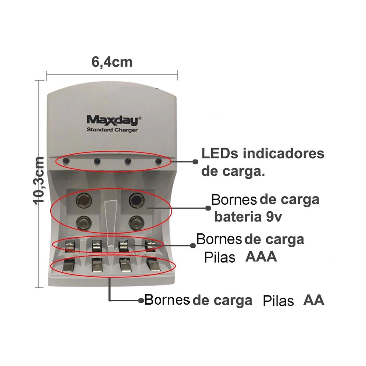 GENERICO - Cargador De PILAS -AA- -AAA- Y Baterías 9V - MAXDAY