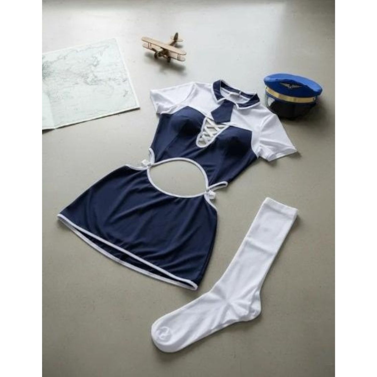 GENERICO - LENCERIA SEXY DISFRAZ AVIADORA TRANSPARENTE TALLA S-M-L