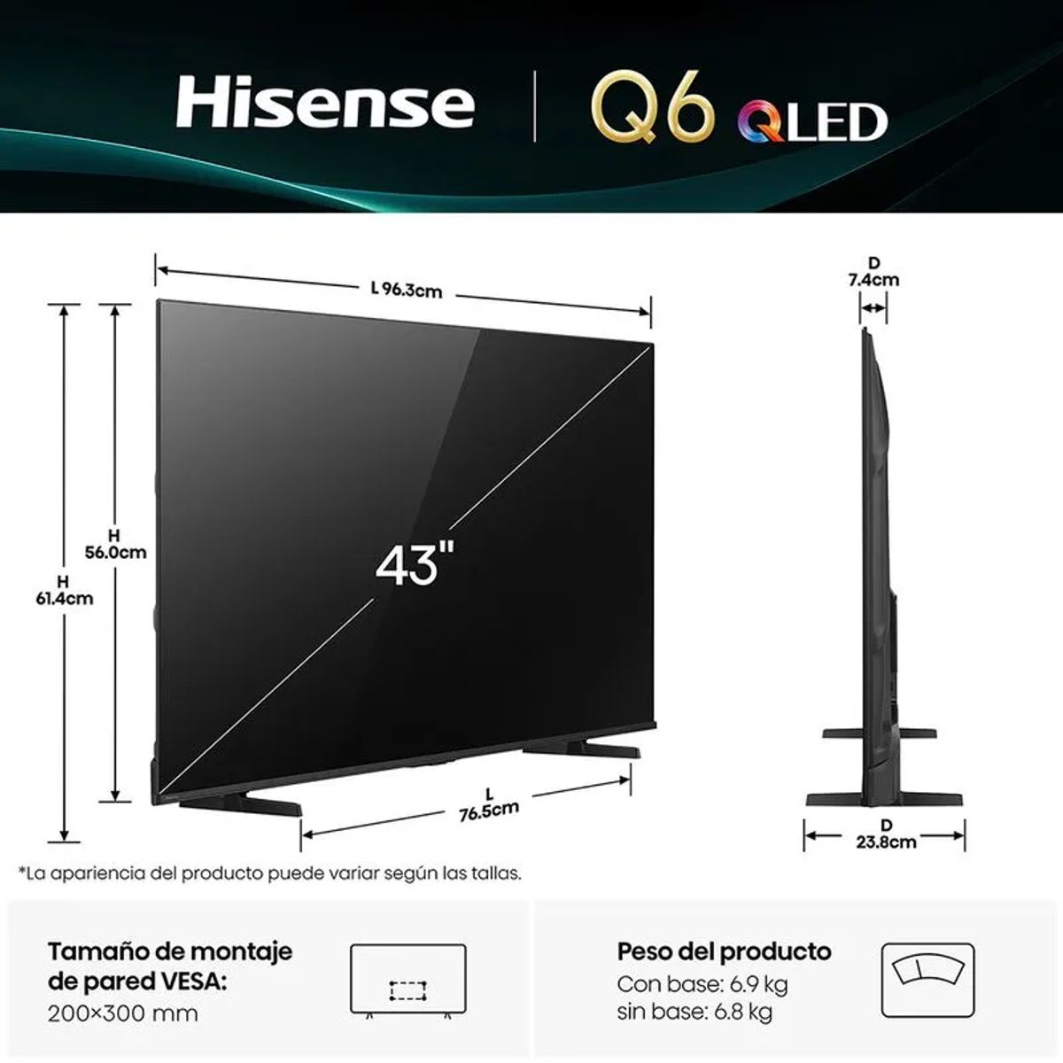 HISENSE - Televisor Hisense 43 QLED 4K 43Q6Qv Smart Tv