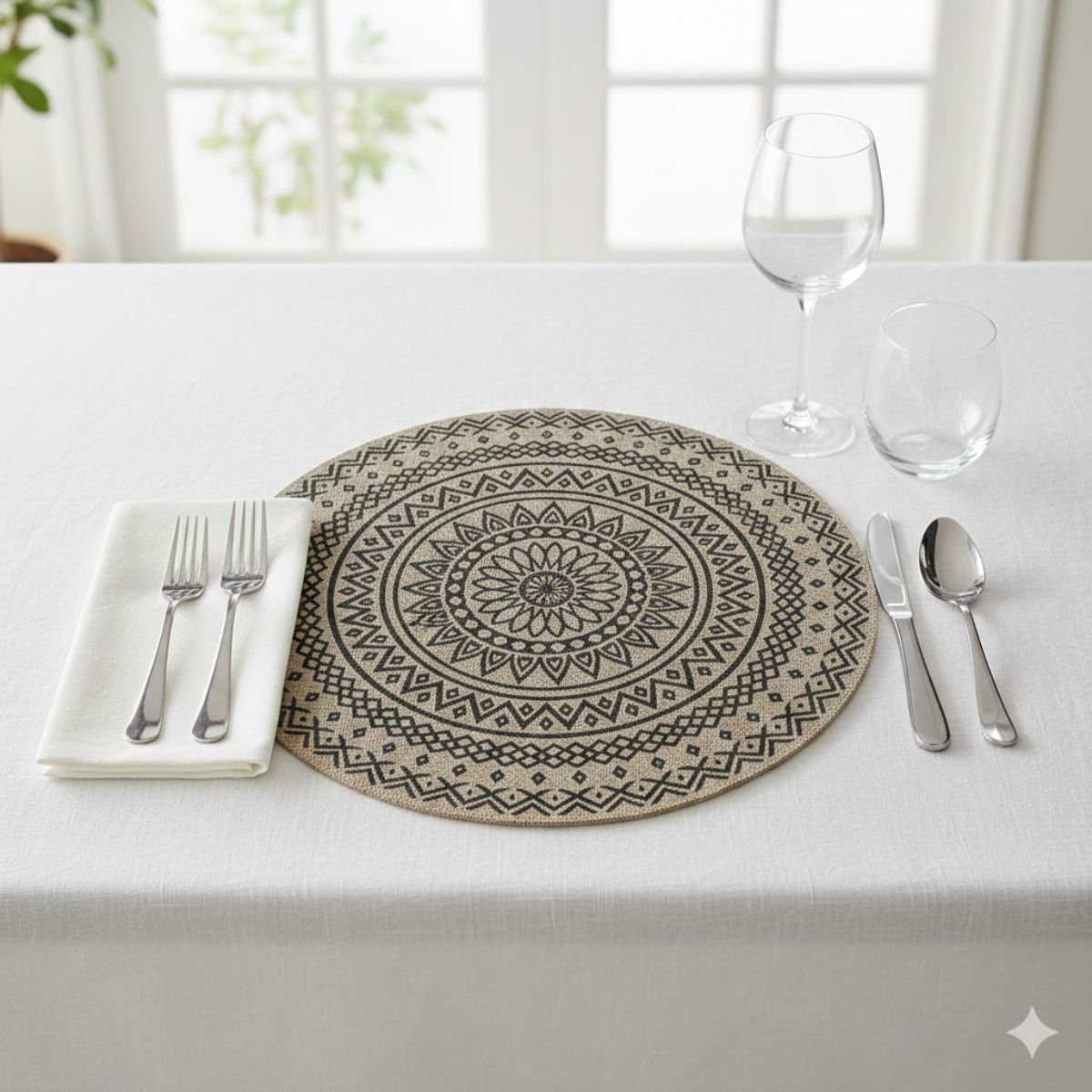 GENERICO - Pack x6 Manteles Individuales Redondos Diseño Mandala Negro