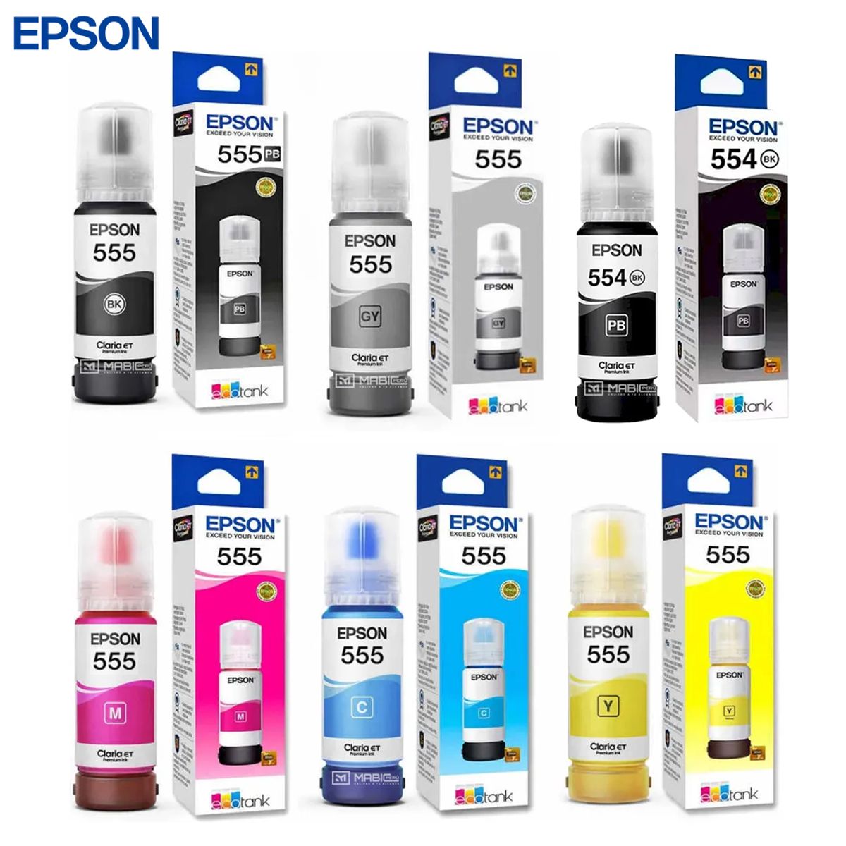 EPSON - Kit 6 Tinta Epson T555 y T554 EcoTank L8160, L8180 Original - 70ml
