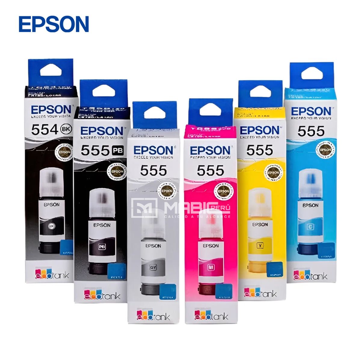 EPSON - Kit 6 Tinta Epson T555 y T554 EcoTank L8160, L8180 Original - 70ml