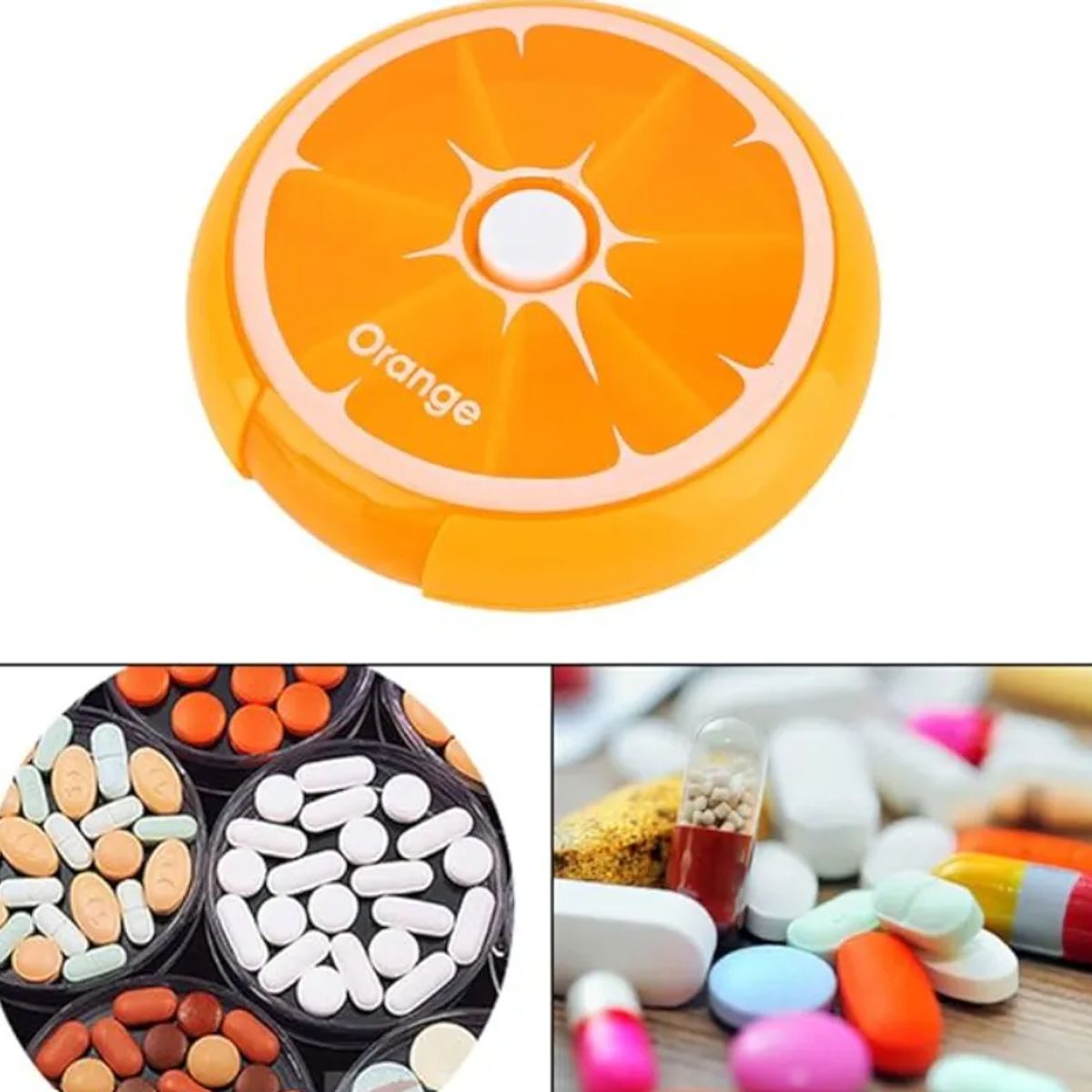 GENERICO - PACK X2 PASTILLERO ORGANIZADOR DISPENSADOR NARANJA / NARANJA 7 RANURAS CON BOTÓN