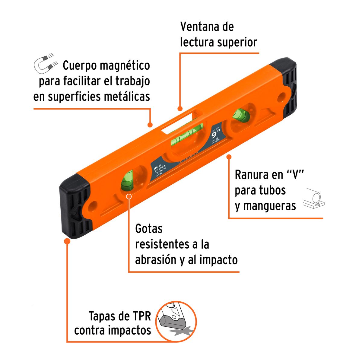 TRUPER - Nivel Torpedo 23cm Magnético TRUPER 11223