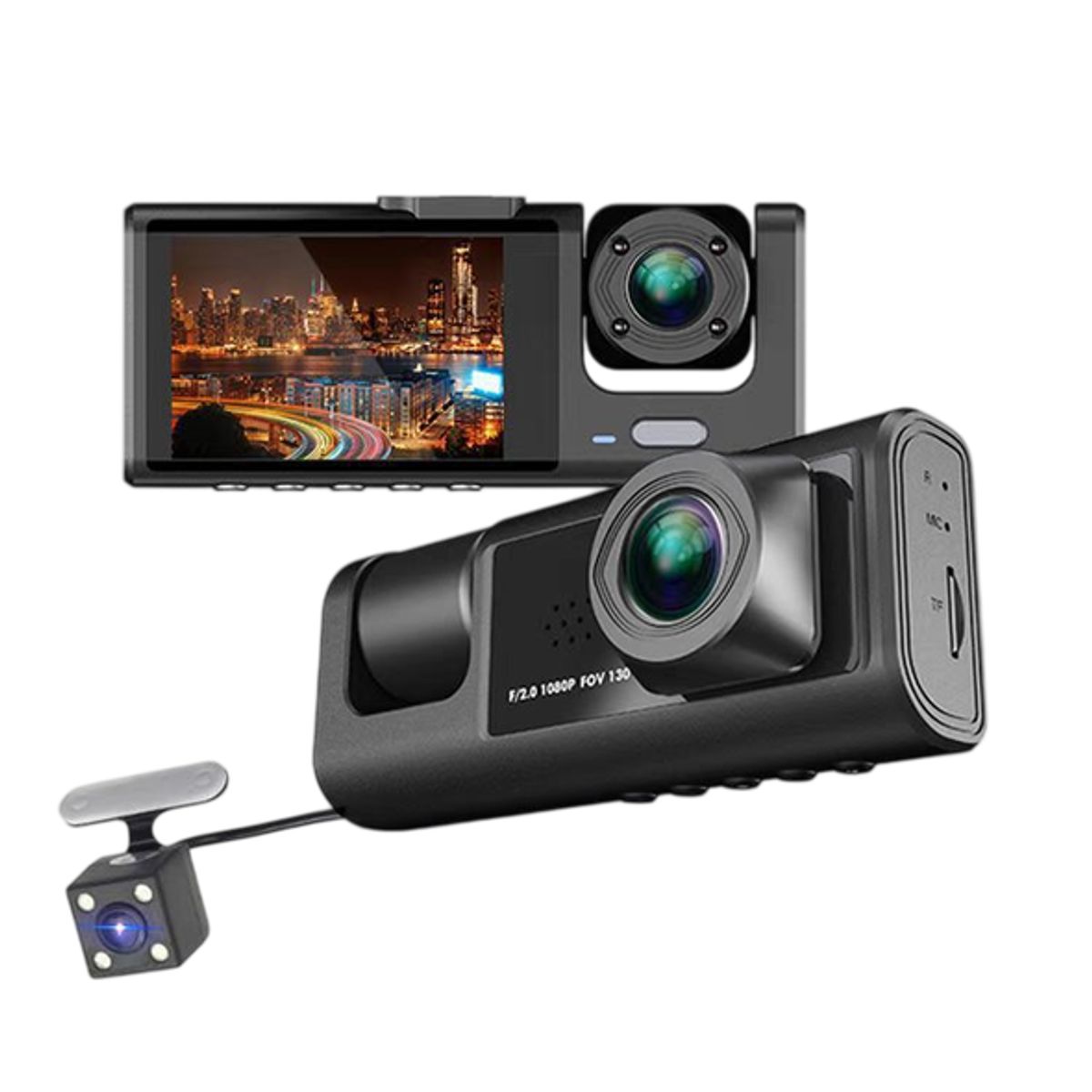 GENERICO - CAMARA PARA AUTO DASH CAM 3 CANALES 1080p CON SD 64GB