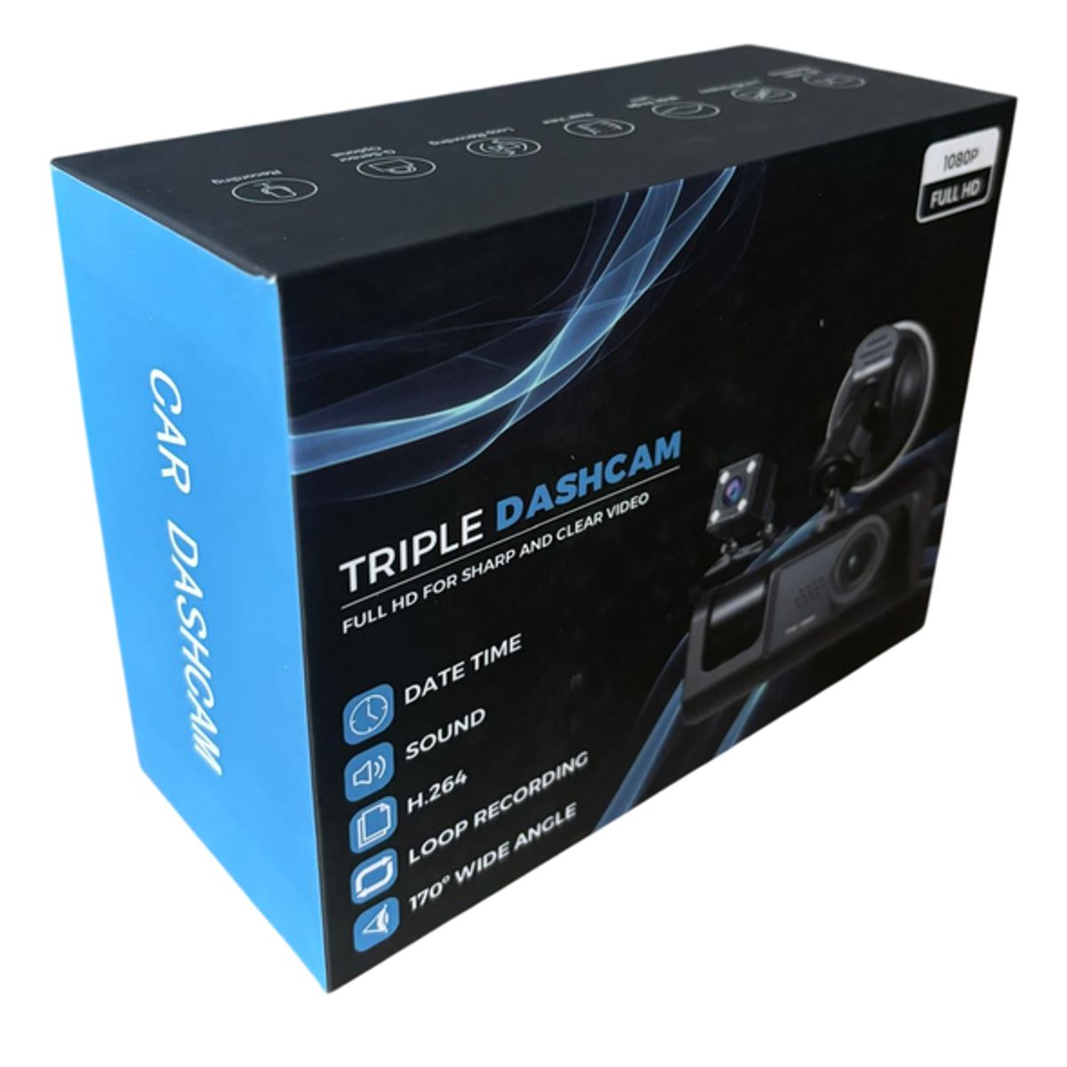 GENERICO - CAMARA PARA AUTO DASH CAM 3 CANALES 1080p CON SD 64GB