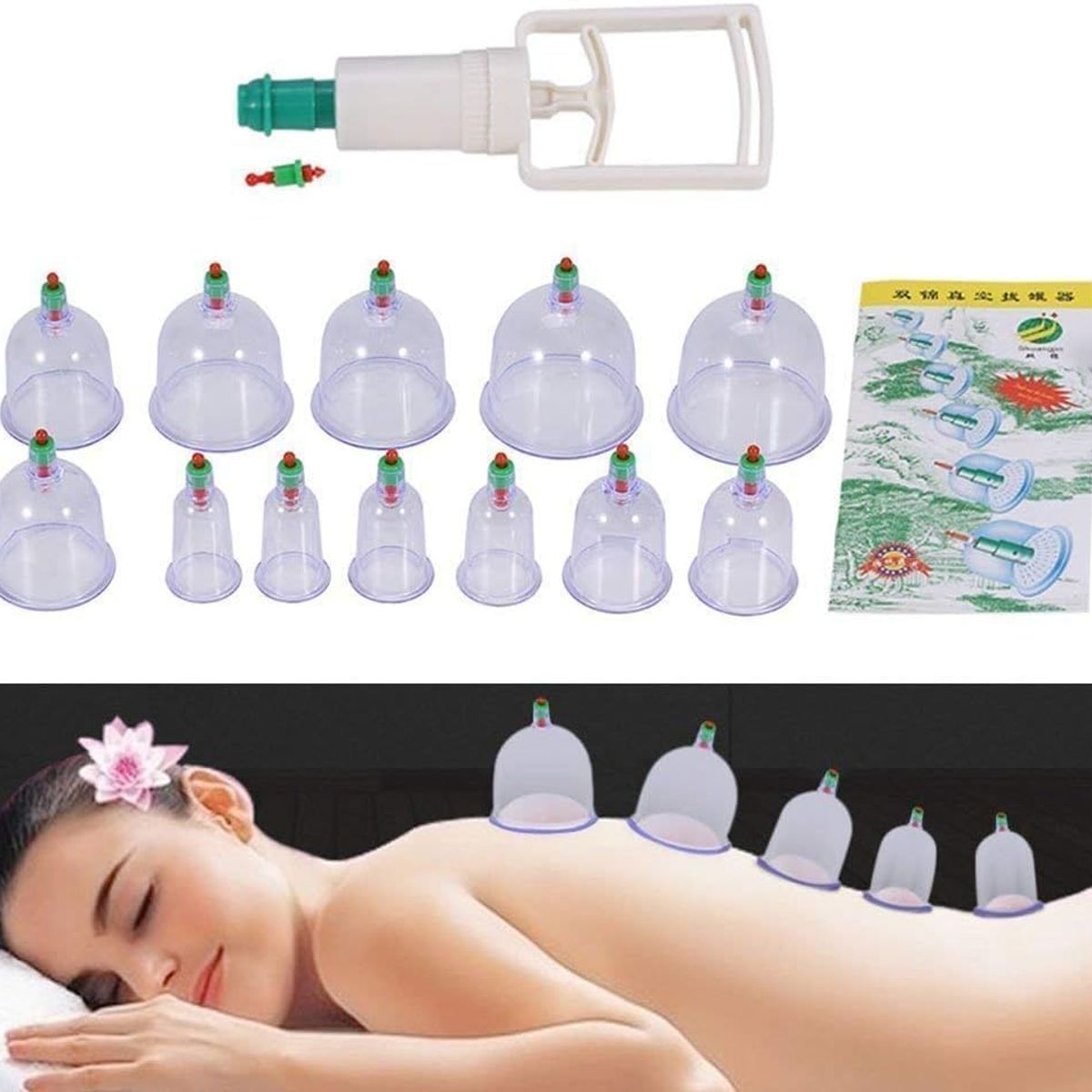 Kit de 12Copas Ventosas con Bomba de Succión para Terapia de Masaje ...