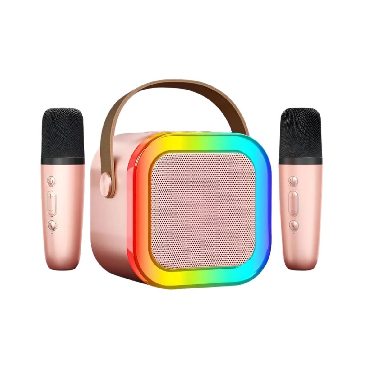 GENERICO - Parlante Karaoke Bluetooth Portátil con 2 Micrófonos Inalámbricos Color Rosado