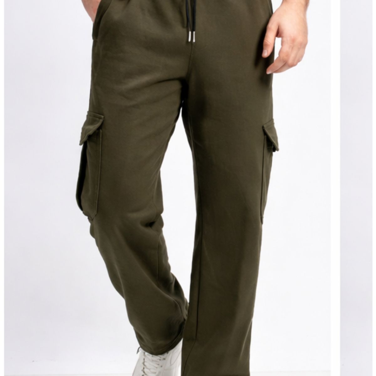 ENKI - Pantalón Cargo Verde Militar Hombre Algodón Franela Urbano Premium