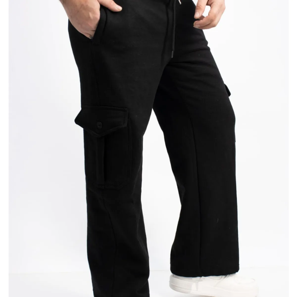 ENKI - Pantalón Cargo Negro Hombre Algodón Franela Urbano Premium