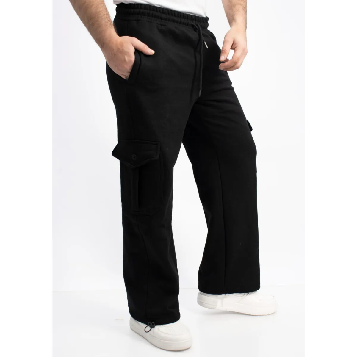 ENKI - Pantalón Cargo Negro Hombre Algodón Franela Urbano Premium