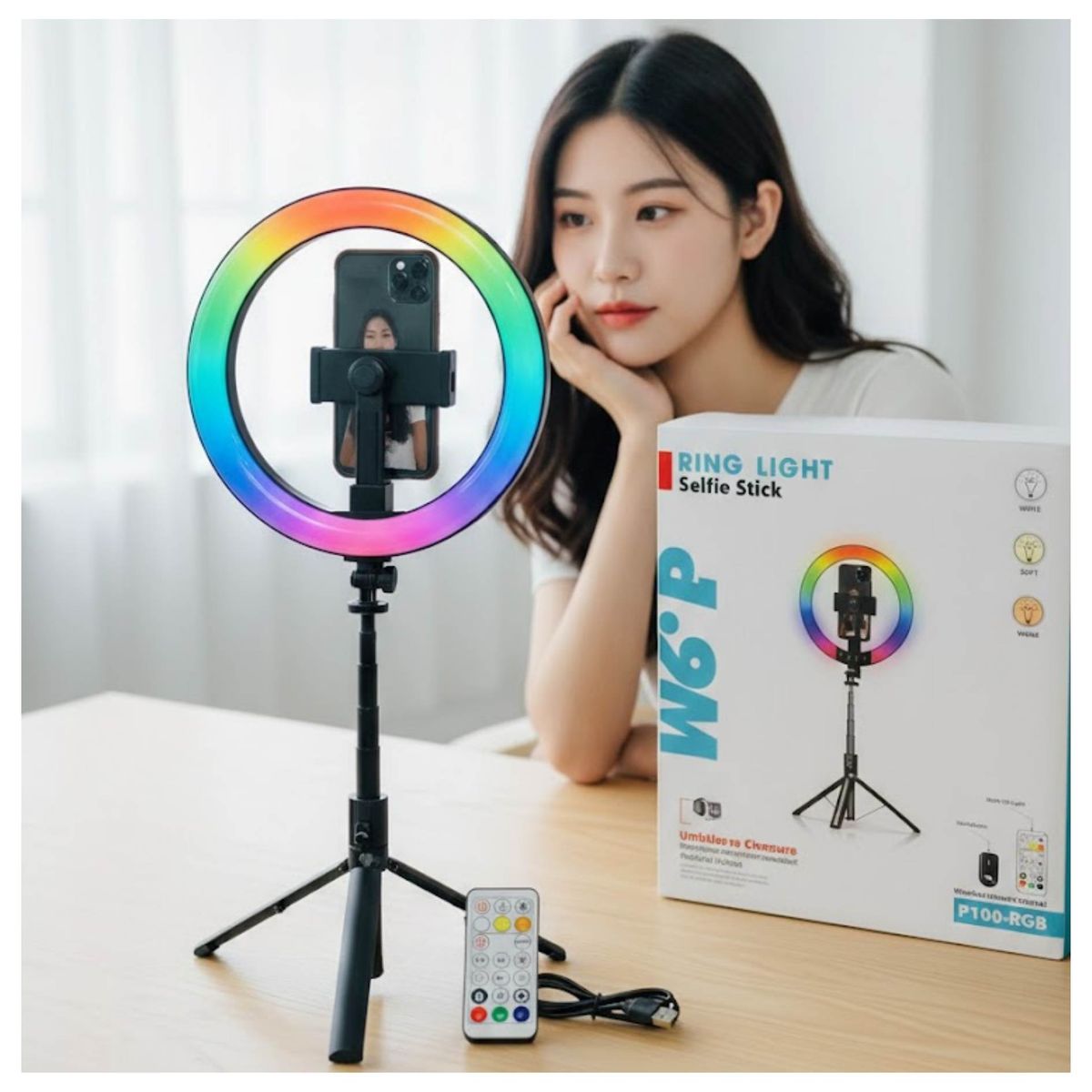 SEISA - Aro de Luz Led Recargable Tripode 190cm Selfie Stick Bluetooth Live Streaming