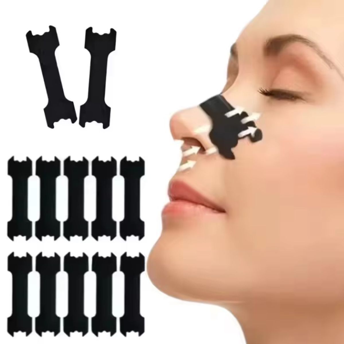 GENERICO - 60 Tiras Nasales Anti Ronquido Respira Mejor Set Negro