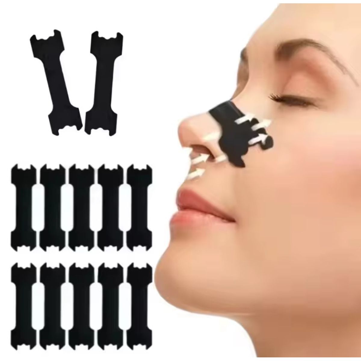 GENERICO - 60 Tiras Nasales Anti Ronquido Respira Mejor Set Negro