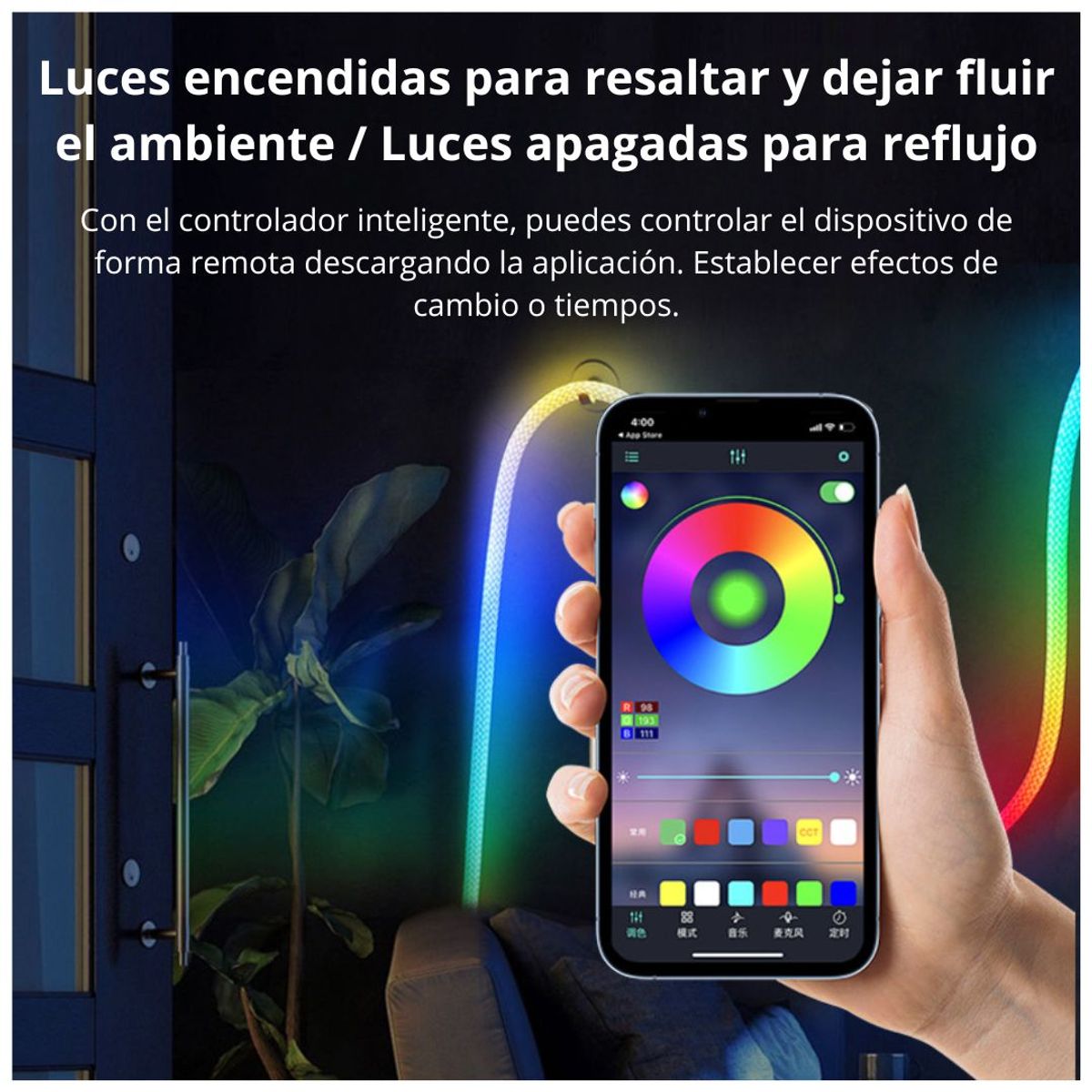 GENERICO - Tira LED Neón RGB-IC Textil 5 Metros con App y Control, Luces con Música y Millones de Colores USB