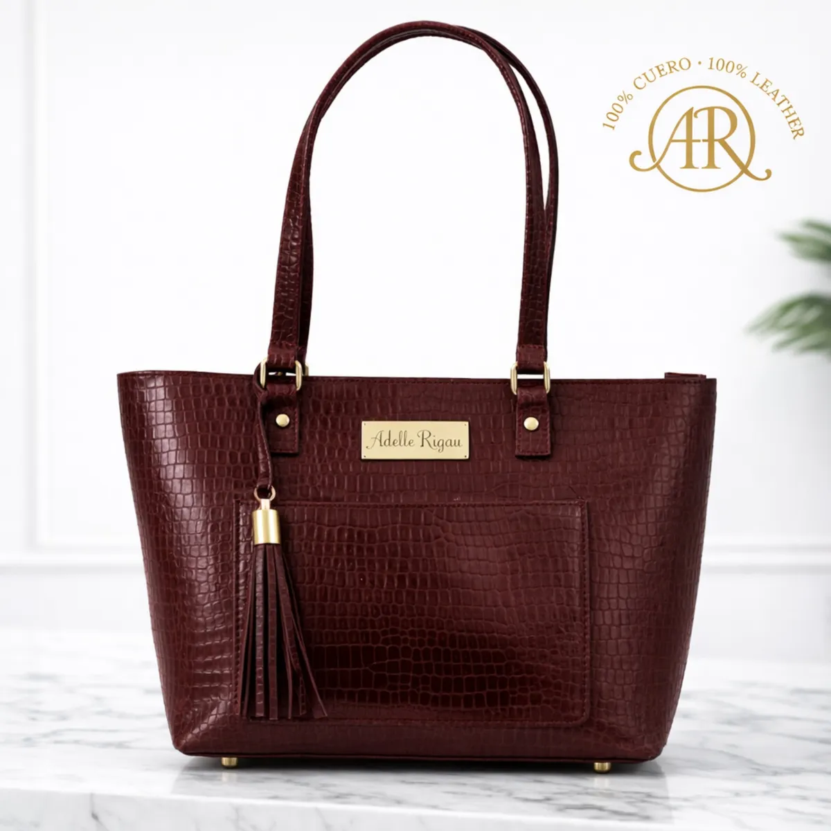 ADELLE RIGAU - CARTERA TOTE ROJO BURGUNDY VINO CROCO