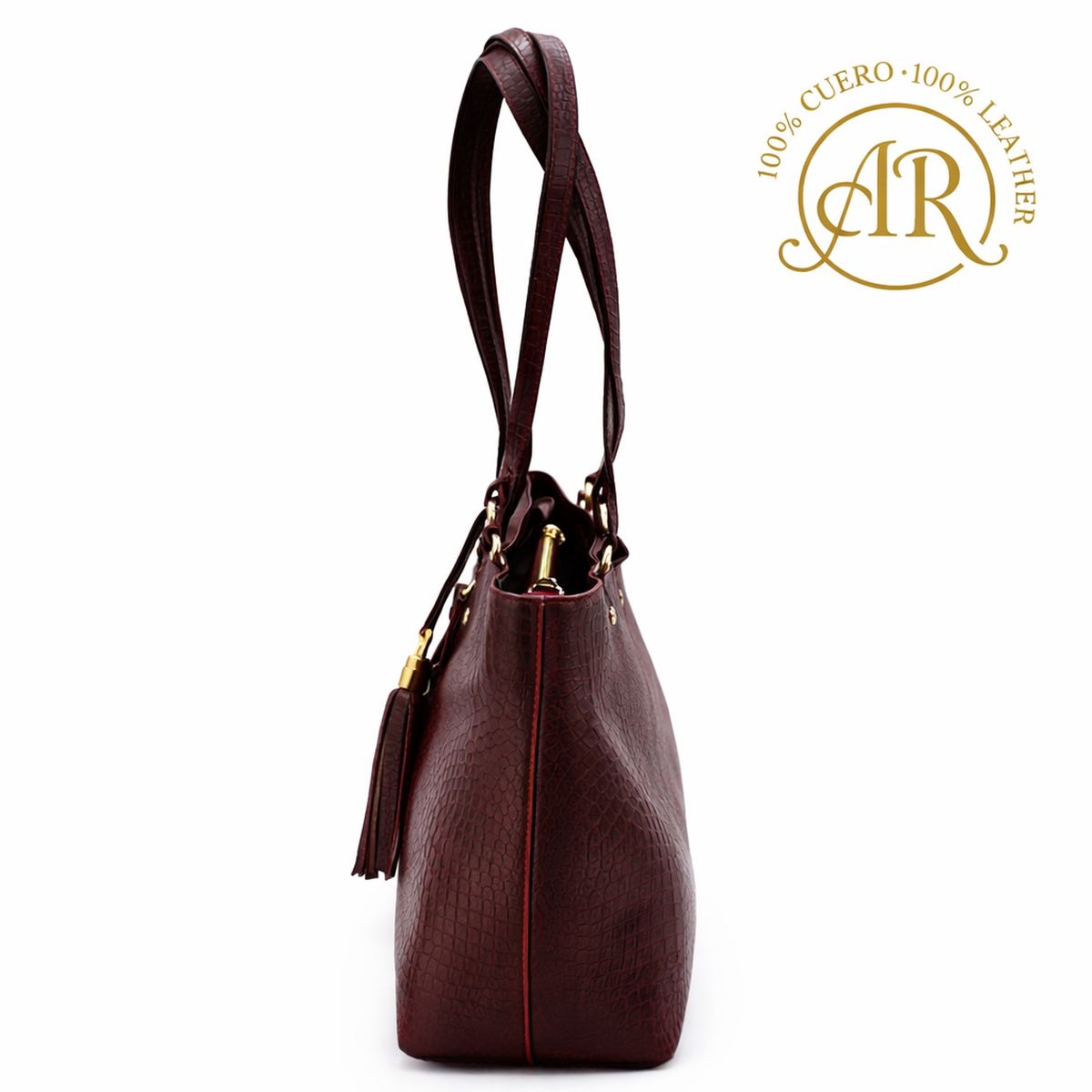 ADELLE RIGAU - CARTERA TOTE ROJO BURGUNDY VINO CROCO